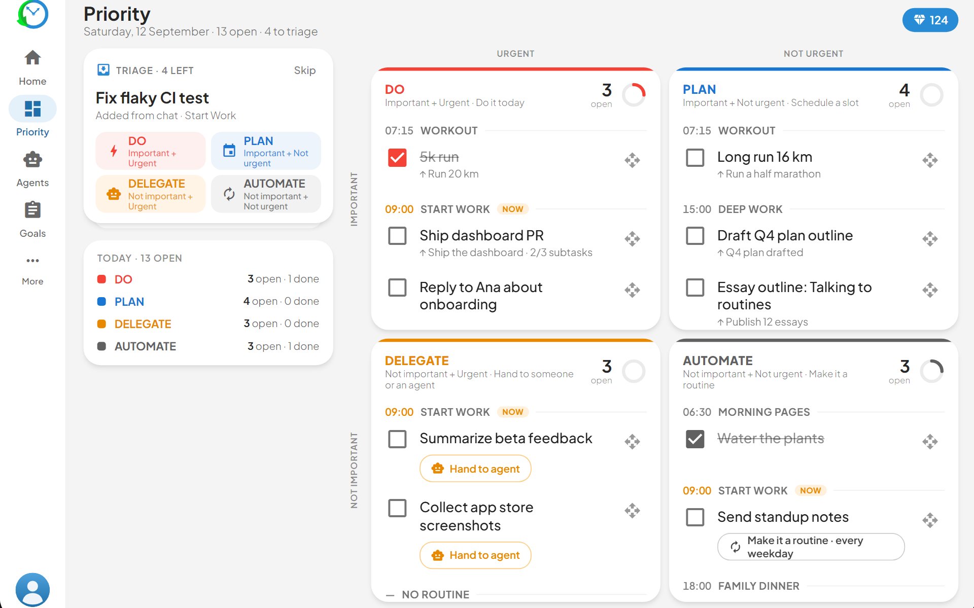 Priority on iPad: the triage card and today’s Do, Plan, Delegate and Automate counts beside the matrix